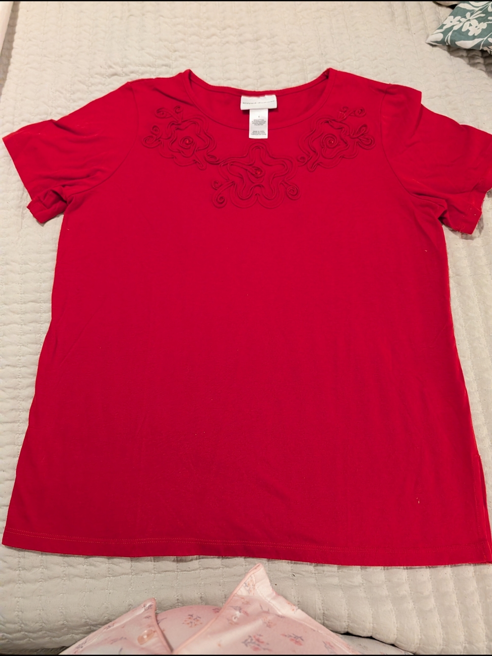Alfred Dunner Red Short-Sleeve Embroidered Crewneck Tee